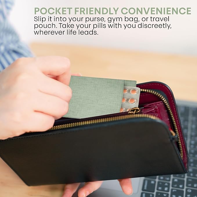 Peekaboo Pill Sleeve Cute Birth Control Case Soft Cotton Fabric Privacy Cover for Your Birth Control Pill Case Pouch for 4' x 3' Packets (Sage Green)