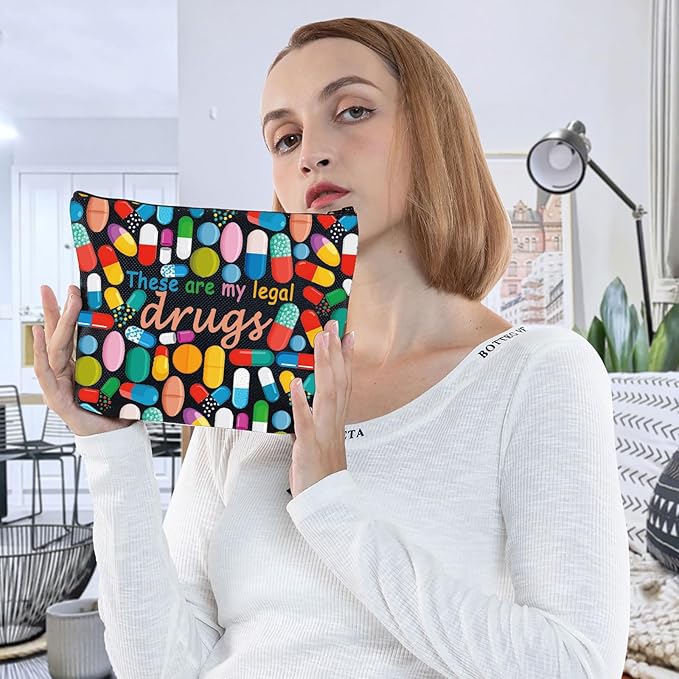 G2TUP Funny Medicine Bags for Women These are My Legal Drugs Cosmetic Bag Travel Pill Bags for Patient Friend (Legal Drugs New)