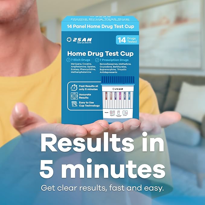2San 14-Panel Drug Test Cup – Fast 5-Min Results – Screens for THC Cocaine Meth Opiates PCP MDMA Oxy & More – Accurate at-Home Urine Test Kit