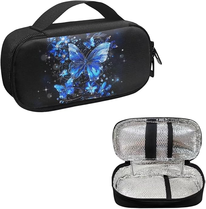 Blue Butterfly Insulin Pen Cooler Travel Case Portable Stain Resistant Insulated Carrying Bag to Keep Insulin Pen and Diabetic Supplies for Daily Life and Trip