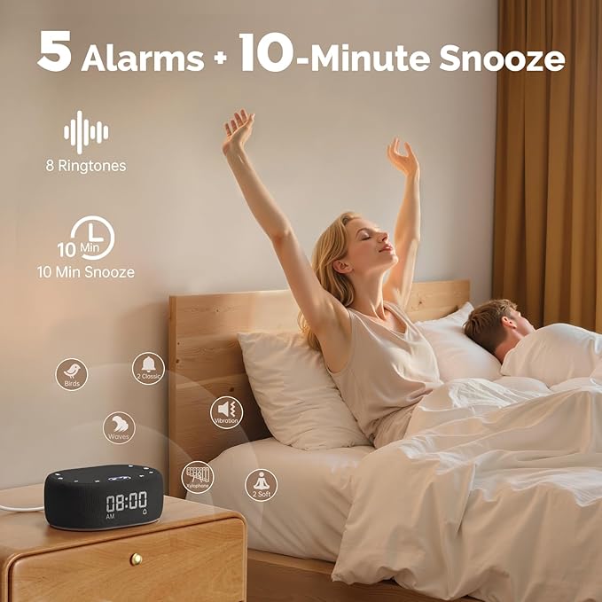 1Mii White Noise Sound Machine with Alarm Clock, Sound Machine for Sleep for Adults Baby, 30 Soothing Sounds, Smart App Controlled, Dimmable 7-Color Night Light, Sleeping Timer, 30 Volume Levels