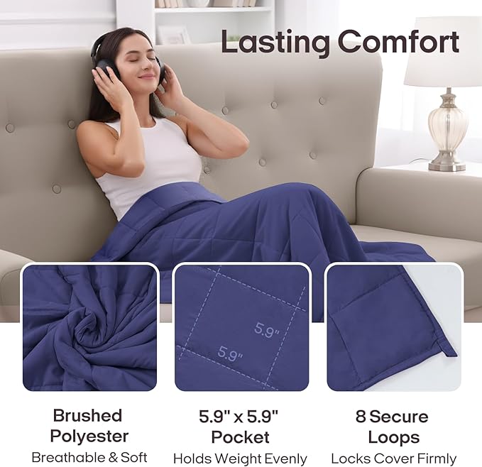 ZonLi Weighted Blanket for Adults (48"x72", 12lbs, Dusk Blue) Twin Size High Breathability Cooling Heavy Blanket, Soft Material with Premium Glass Beads, All-Season, Easy Care