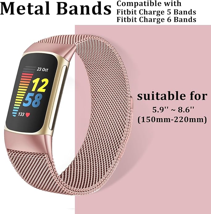 surundo Compatible with Fitbit Charge 6/Charge 5 Bands for Wmen Men, Metal Mesh Milanese Loop Adjustable Strap Replacement for Fitbit Charge 6/Charge 5 Advanced Fitness & Health Trackers