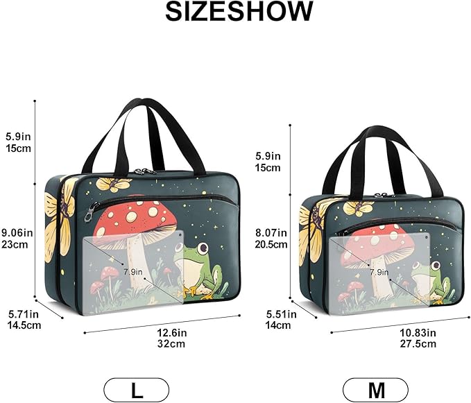 Fustylead Cute Frog and Red Mushroom Butterfly Travel Medicine Organizer Bag Home Storage First Aid Kit Large Pill Case with Zipper for Pill Bottle, Vitamins, and Medical Supplies