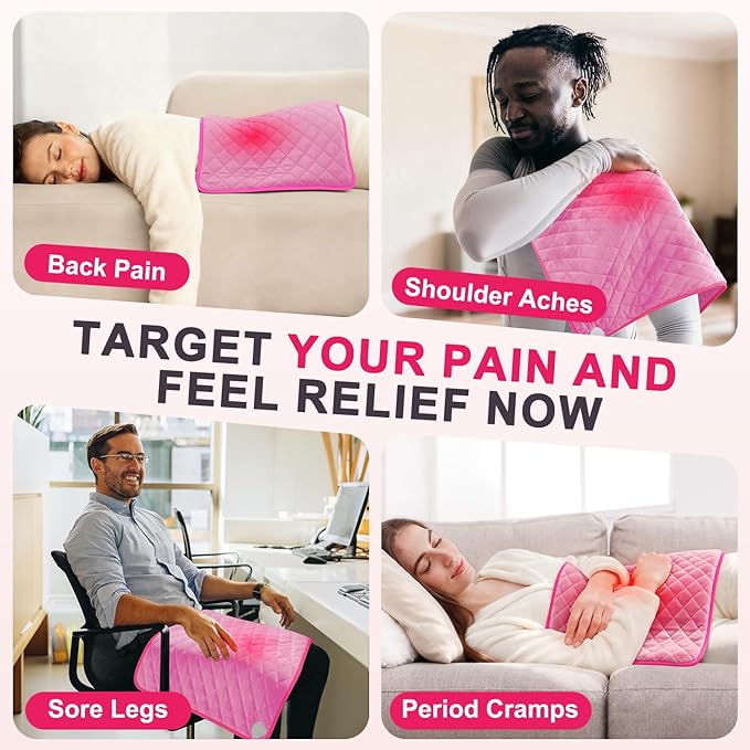 Heating Pad for Back Pain & Period Cramps - King Size 35"x20" Electric Heating Pad for Neck and Shoulder, Adjustable Temperature Settings with Timer Auto Shut-Off, Machine Washable, Soft Velvet (Pink)