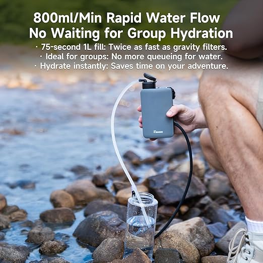 Portable Electric Water Filter - 0.01 Micron Outdoor Camping Water Purifier for Hiking, Camping Water Filtration System Survival,Travel and Emergency (Grey)