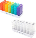 e-Pill 8 Times a Day x 7 Day Large Weekly Pill Organizer, Vitamin, and Medicine Box (2-Pack (Clear & Rainbow))