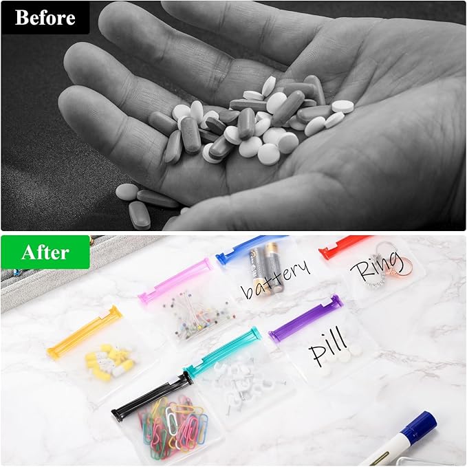 Goaste 56 Pack Pill Pouch Bags, Zippered Translucent Medicine Organizer, Reusable Travel Self Sealing Vitamine Baggies, Plastic Clear Storage Pouches with Slide Lock for Pills, Small Crafts, Beads