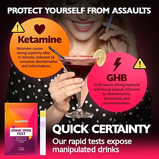 Drink Safety Test Strips, 20 Tests – Detect Harmful Substances in Seconds – Portable Personal Security Kit for Clubs and Parties – Compliant with California Law