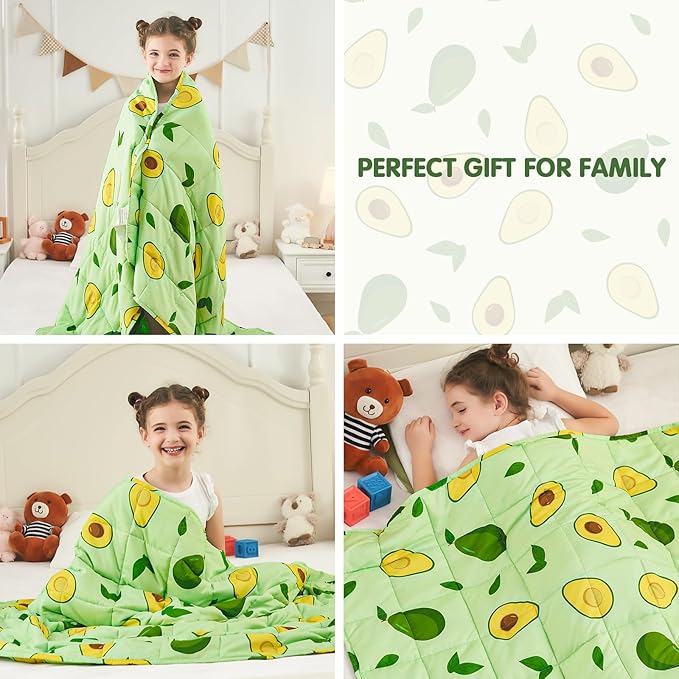 yescool Weighted Blanket 5 Pounds Cooling Weighted Lap Blanket, Green Avocados Heavy Blanket for Sleeping, Breathable Weighted Throw Blanket Gifts for 40-60lbs, 36"x48"