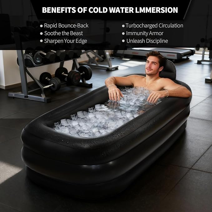 Nevife Inflatable Ice Bath Tub for Adults- Blow Up Bathtub with Cover&Comfort Floor,Foldable Tub for Shower, Spa, Ice Baths, Camping-Includes Hand Pump, XL (63x35.4x19.7 inches)