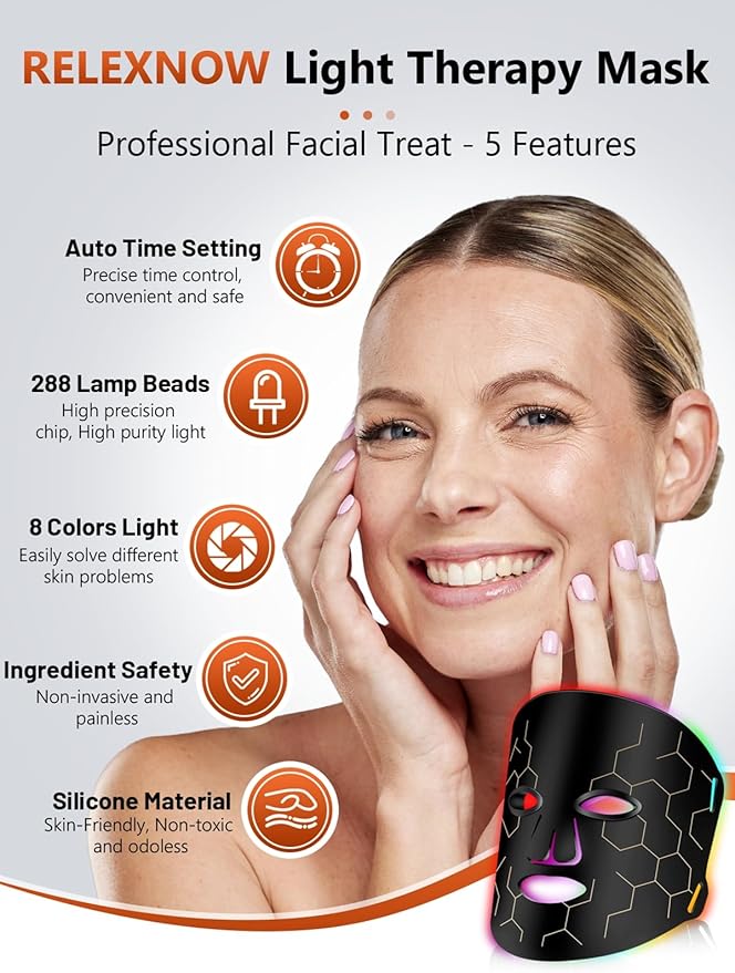 Red Light Therapy for Face, 7-1 Colors Portable Led Face Mask Light Therapy with Remote, Near-Infrared 850nm Wavelength with Timing Function for Anti-Aging Skincare at Home 288 LED Beads