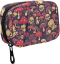 Fustylead Red Amanita Mushrooms Fall Leaves and Skulls Travel Pill Organizer Case Zipper for Purse with Removable Weekly Pill Box for Medicine, Vitamin, Supplement Medicine Organizer