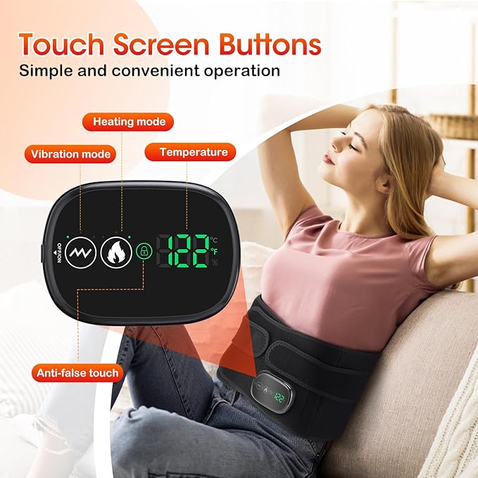 Electric Heating Massage Pad for Back, XL Heated Waist Belt Wrap with 3 Fast Heating and Vibration Massage Modes, FSA Eligible, 5000mAh Battery Operated Heat Pad for Back, Waist, Lumbar, Abdomen