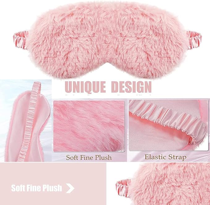 AKOAK 1 Pack Plush Sleep Eye Mask, Soft and Comfortable, Breathable Light Blocking Sleep Protector, Suitable for Adults, Children, Birthday Party Gifts (Pink)