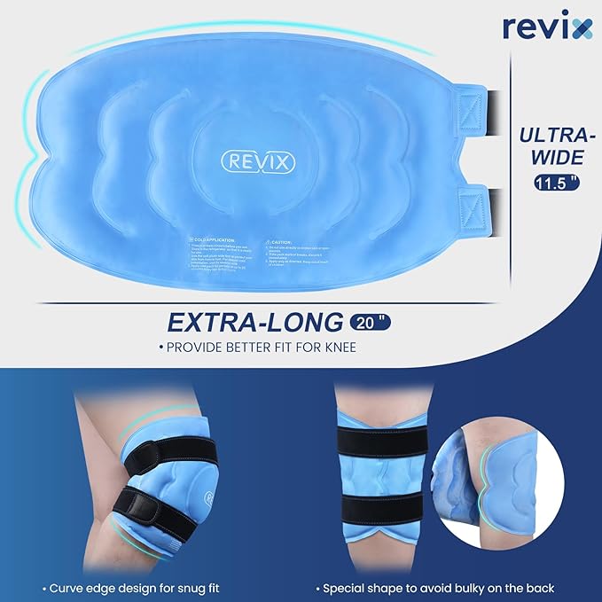 REVIX 20‘’ XXXL Knee Ice Pack Wrap Around Entire Knee, Extra Large Ice Pack for Leg Discomfort Reducing, Cold Compress Therapy, Reusable Ice Wraps for Back, Shoulder Relaxation, Post-Workout Recovery