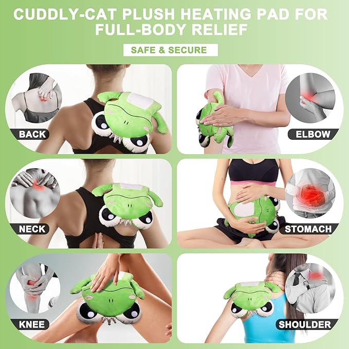 Microwave Heating Pad for Period & Cramps Pain Relief, Cute 16 × 12.6'' Microwavable Menstrual Cramp Relief Heating Pad Stuffed Animal, Moist Microwave Heat Pad with Washable Cover - Frog