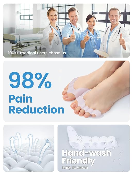 Toe Separators for Women - Podiatrist Recommended, Toe Spacers for Men, Breathable Bunion Corrector, Plantar Fasciitis(1 Pair)