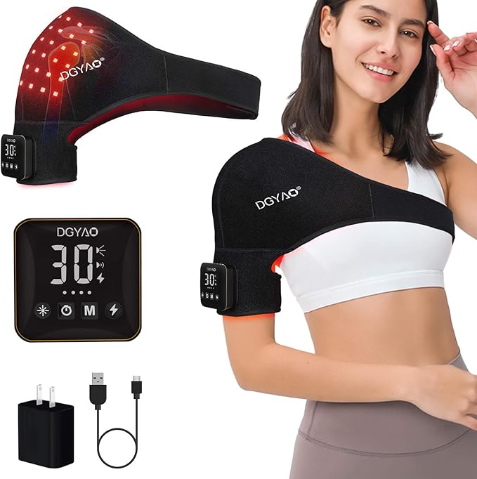D MAX Cordless Red Light Therapy Shoulder Brace, Near Infrared Therapy Wrap with Battery Pulse Therapy for Shoulder Pain Relief