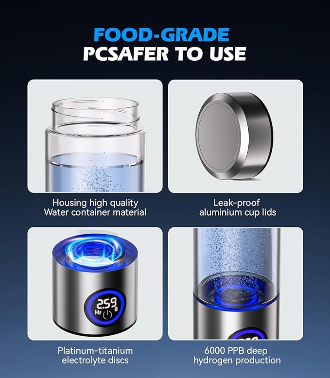 2026 Upgrade Hydrogen Water Bottle Generator,Portable Hydrogen Water Ionizer Machine【6000PPB High Concentration】【Precision 0 Leakage】 Rechargeable Rapid Hydrogen Boost,for Home Office Travel Fitness