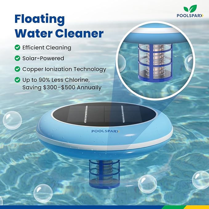 Solar Pool Ionizer – Copper Pool Ionizer for Above Ground & Inground Pools up to 45,000 Gallons – Solar Powered Pool Ionizer System