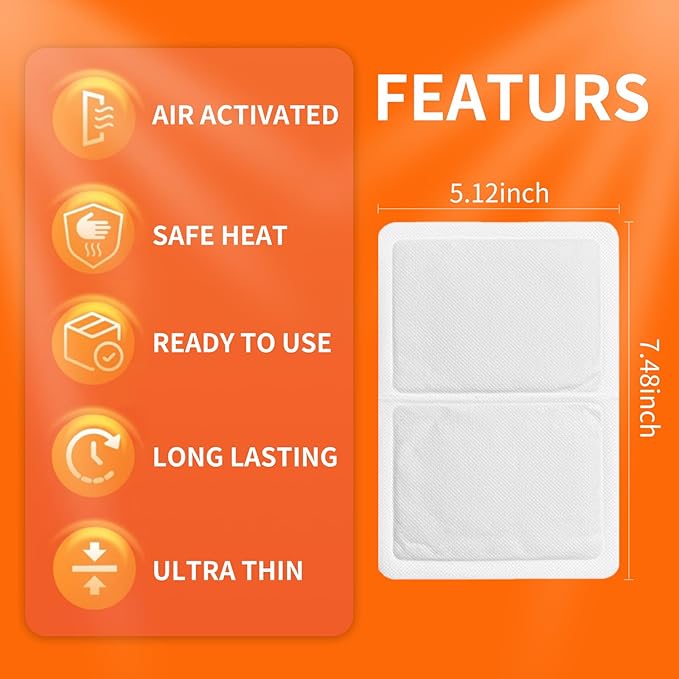 Body Warmers Back Heat Patches - Large Size Adhesive Heating Patches Disposable Heat Therapy Patch for Back and Shoulder, Air Activated Patch -Up to 12 Hours of Heat