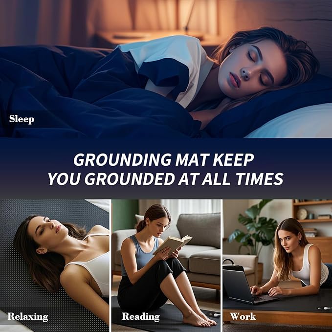 Grounding Mat for Bed, Carbon Fibre + PU Grounding Mattress for Improved Sleep and Pain Relief, Grounding Mat with Grounded Cord, Test Pen (Queen - 27"x 60")
