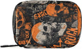 Orange and Grey Vintage Rock Skulls Travel Pill Organizer Case Box Container Weekly Portable Vitamin Medicine Holder Storage Bag with Zipper Removable