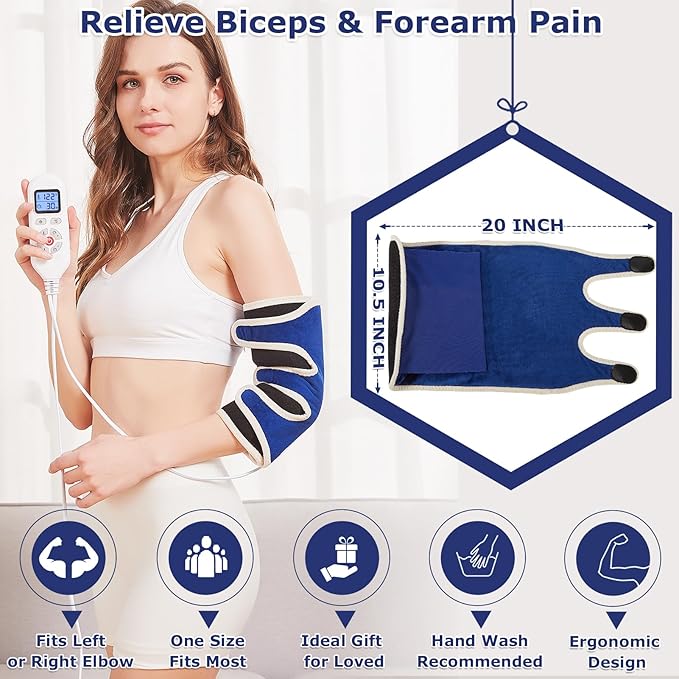 CAMECO 1 Pack Heated Elbow Brace for Tendonitis and Tennis Elbow, Arm Heating Pad Wrap for Arthritis Bursitis, Joint Pain Relief, Heating Pad for Forearm, 86℉ - 158℉, 10-90min Auto-Off