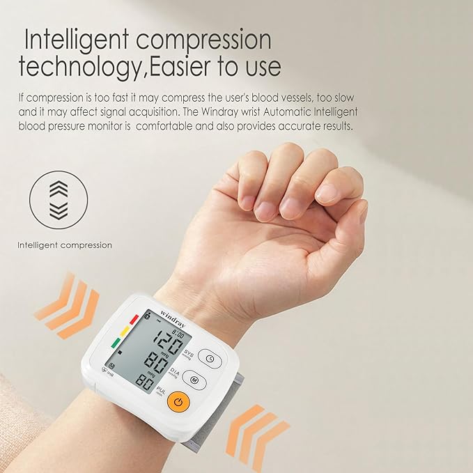 Wrist Blood Pressure Monitors Windray Automatic Digital BP Machine Accurate - Adjustable Cuff,Portable LCD Display 120 * 2 Readings Memory Function
