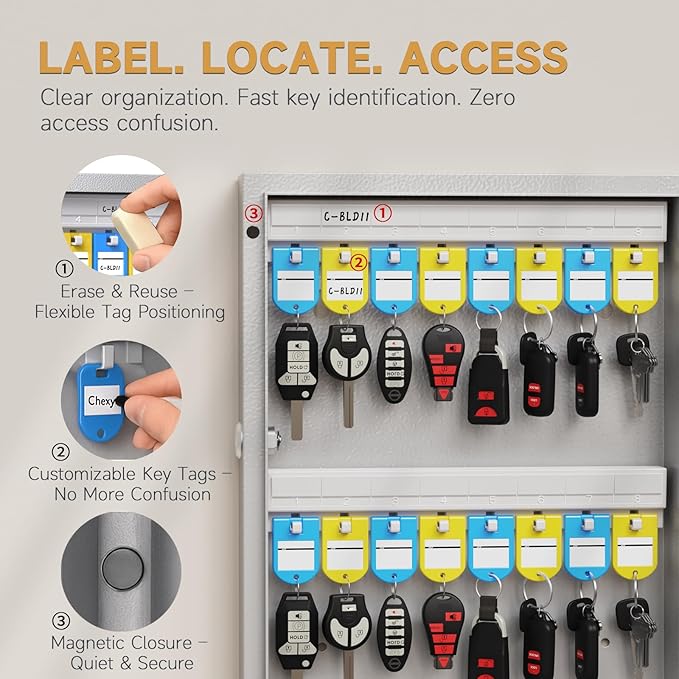 96-Key Smart Key Lock Box Wall Mount – Commercial Key Cabinet with App, Keypad, Bluetooth & WiFi Unlock (Sold Separately), Access Log Tracking, Key Management System for School, Office
