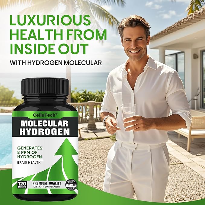 H2 Molecular Hydrogen Water Tablets with Magnesium,120 Tablets Fast-Dissolving H2 Molecular Hydrogen Supplements, Supports Brain Health and Cognitive Function,Non-GMO, Gluten Free
