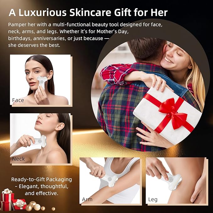 Red Light for Face & Neck Beauty Massager, 7-in-1 LED Gua Sha Sculptor,Microcurrent,Vibration for Face Neck Eye Lifting,Wrinkles,Puffiness,Firming Puffiness & Firming Skincare Tool Women's Day Gifts