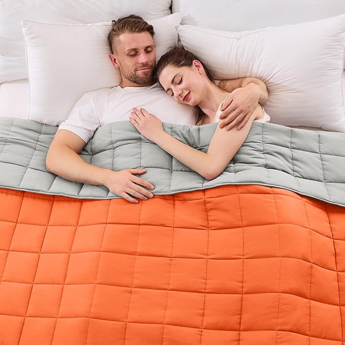 yescool Weighted Blanket for Adults (25 lbs, 88” x 104”, Orange) Cooling Heavy Blanket for Sleeping Perfect for 240-260 lbs, King Size Breathable Blanket with Premium Glass Bead