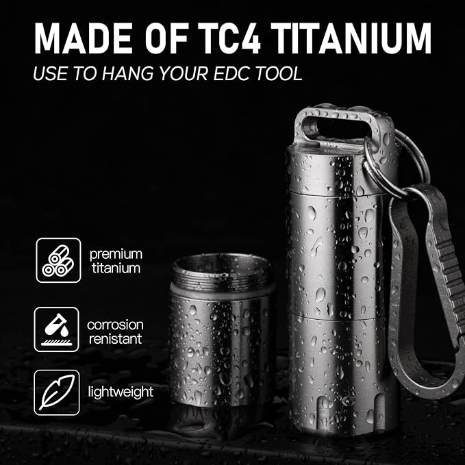 TISUR Titanium Small Pill Holder Keychain, Portable Pill Case Waterproof Pocket Pill Box Container Carrier to Hold Pills, Vitamins, Fish Oil, Supplements