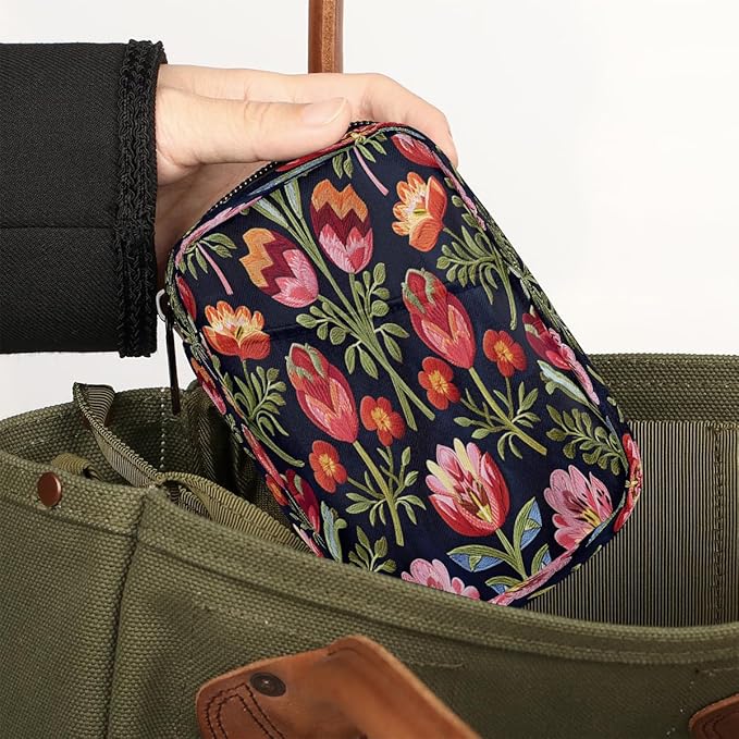 Weekly Travel Pill Organizer Case for Purse with Removable 7 Day Box Portable Compact Size Pill Box Fashionable Pill Container for Medicine Vitamin Supplement Flower Floral Red