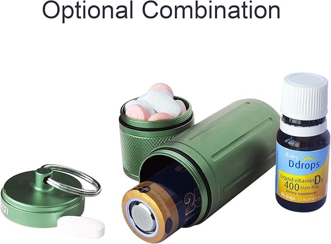 Two Layer Large Pill Organizer, Aluminum Container, Waterproof, can Store Pills Anything Sizes, Vitamins, Cod Liver Oil, Supplements and Medication, Rv Products, Size:1.6 x 1.6 x 4.4 in (Green)