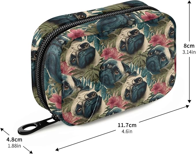 Pill Organizer Case Pouch Hawaii Pug Print for Travel, Portable Pill Box Supplement Holder 7 Days