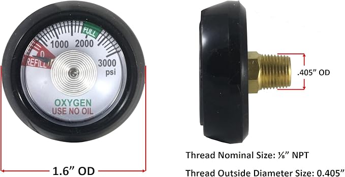 SÜA - Gauge for Oxygen Click-Style Regulator 0-3000 psi