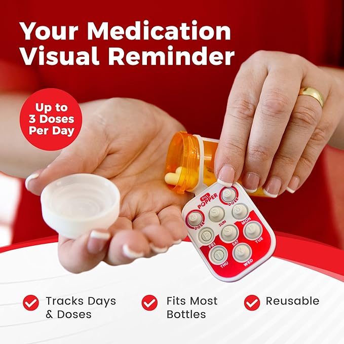 Pill Popper Medication Tracker, Daily Pill Reminder, Small and Portable Memory Aid with Buttons, Attaches to Pill Container, Tracks up to 3 Doses per Day, Multicolor, 3-Pack - Easy To Use Products