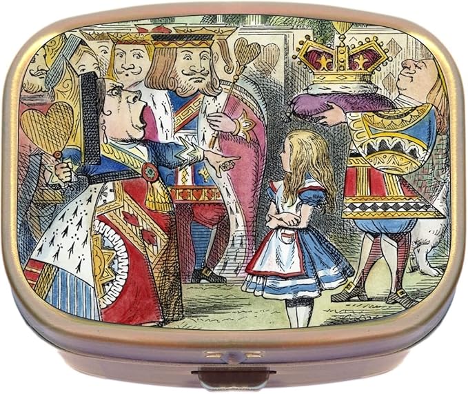 Alice in Wonderland and Queen of Hearts Brass Rectangle Pill Box