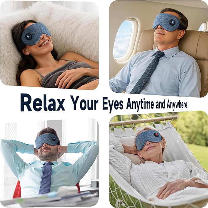 Ezona Cotton Cordless Heated Eye Mask, Warm Eye Compress Mask for Dry Eyes, Washable Eye Heating Pad for Travel, Dry Eyes, Blepharitis, Sinus Migraine (Blue)