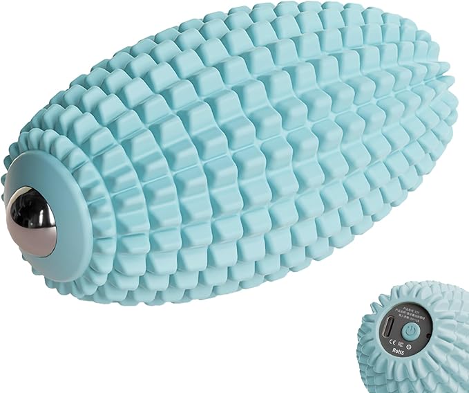 Vibrating Massage Ball for Plantar Fasciitis, Silicone Trigger Point, Myofascial Massage Ball, Deep Tissue Roller for Back, Neck, Foot, Muscle Recovery, Hip & Psoas Release Tool (Blue)