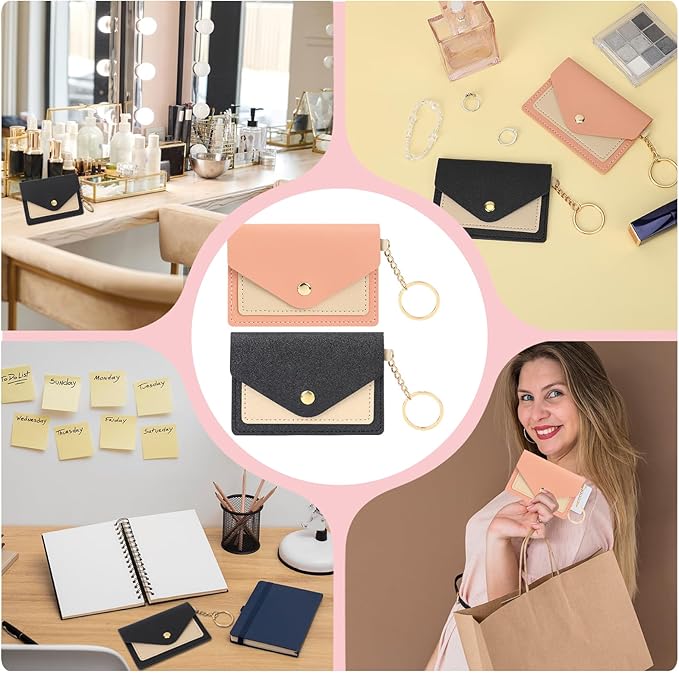 2 Pack Birth Control Pill Case Sleeve Packet 4.3 X 3 Inch PU Leather Wallet Pill Holder Privacy Protection Birth Control Pill Wallet with Key Ring for Pill Card Organizer(Pink, Black)