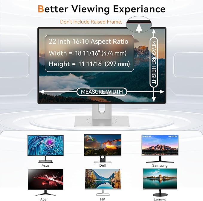 Mamol 22 Inch Computer Privacy Screen Filter for 16:10 Aspect Ratio Widescreen Monitor - Removable Anti Glare Blue Light Filter, Anti-Scratch Privacy Protector Film, Computer Screen Shield 22in