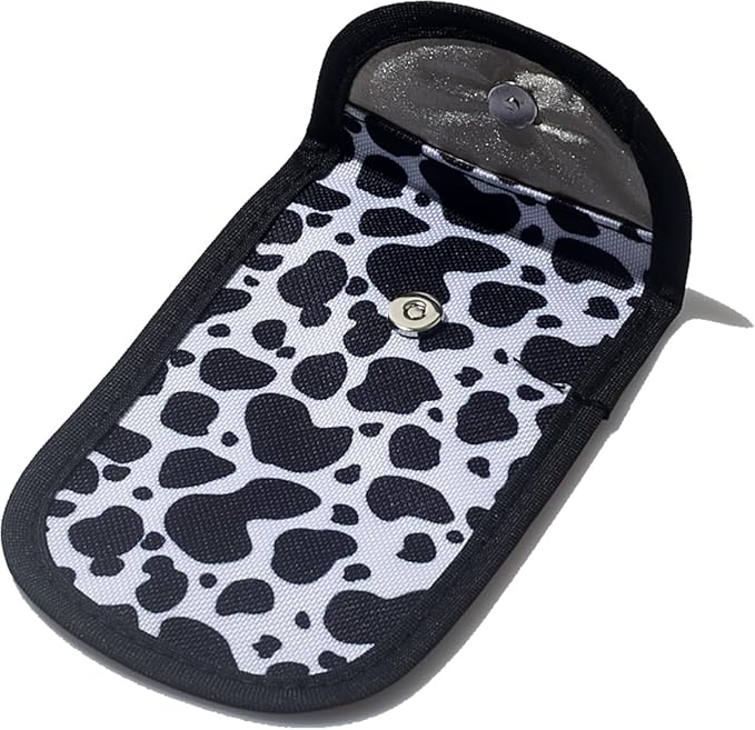 DQL faraday key fob protector, key fob signal blocker, faraday pouch, faraday bag for key fob, key signal blocker (Cow Print)