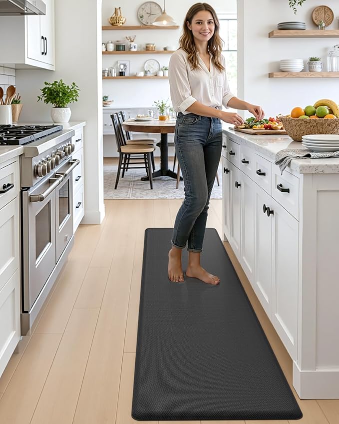 DEXI Kitchen Mat Cushioned Anti Fatigue, Extra Long Large Comfort Standing Floor Mats Waterproof, Memory Foam Antifatigue Runner Rug for Desk Office, Sink, Laundry, 70x20, Black