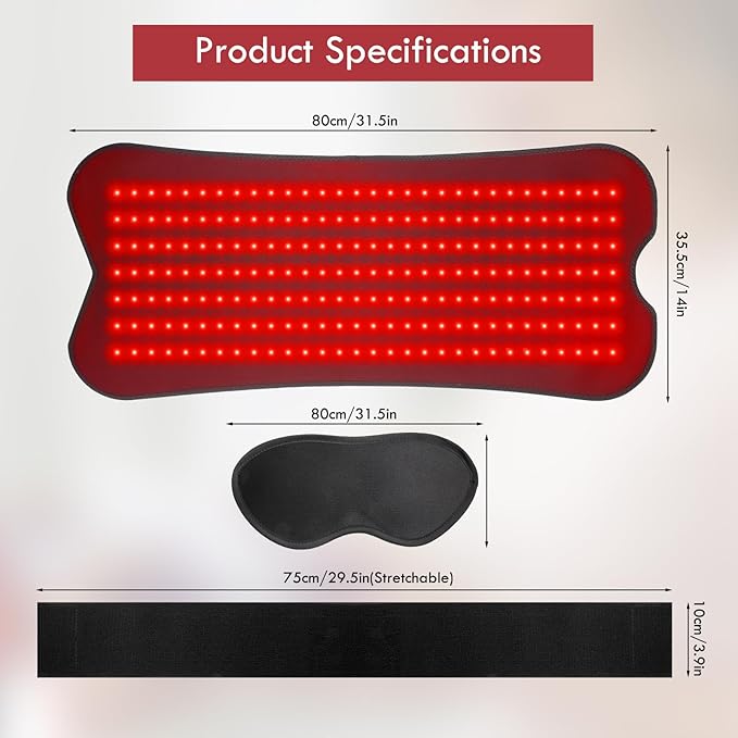 Red Light Mat for Body, 31.5" x 14" Large Red Light Pad,210LEDs 660nm&850nm Red & Near Infrared Light 5 Brightness and 5 Time Settings for Legs, Back, Waist, Shoulders Neck Black