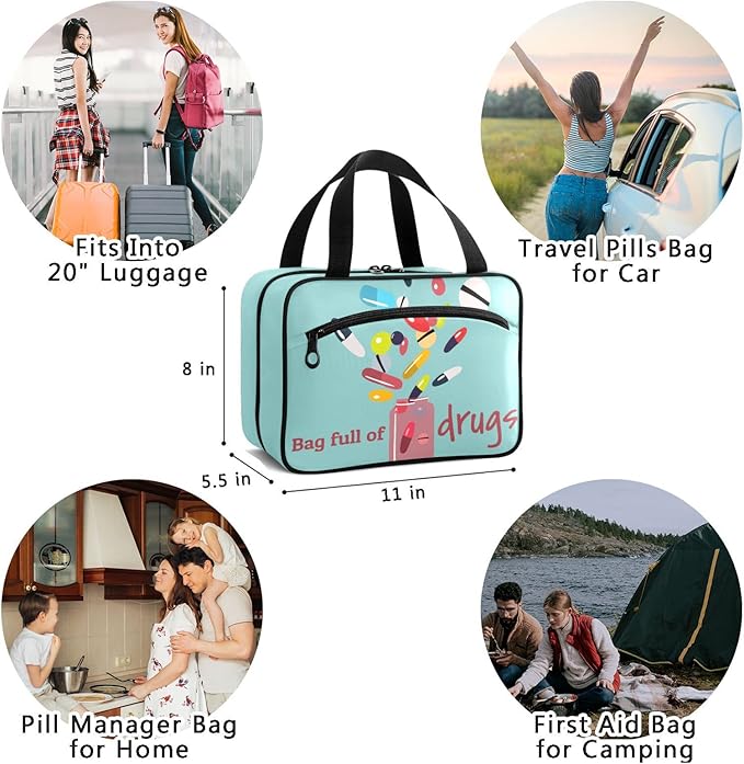 Naanle Pill Organizer Bag Travel Pill Bottle Medicine Organizer Home Storage Medication Bag for Vitamin Supplements, Colorful Pills Empty First Aid Bag for Car Camping