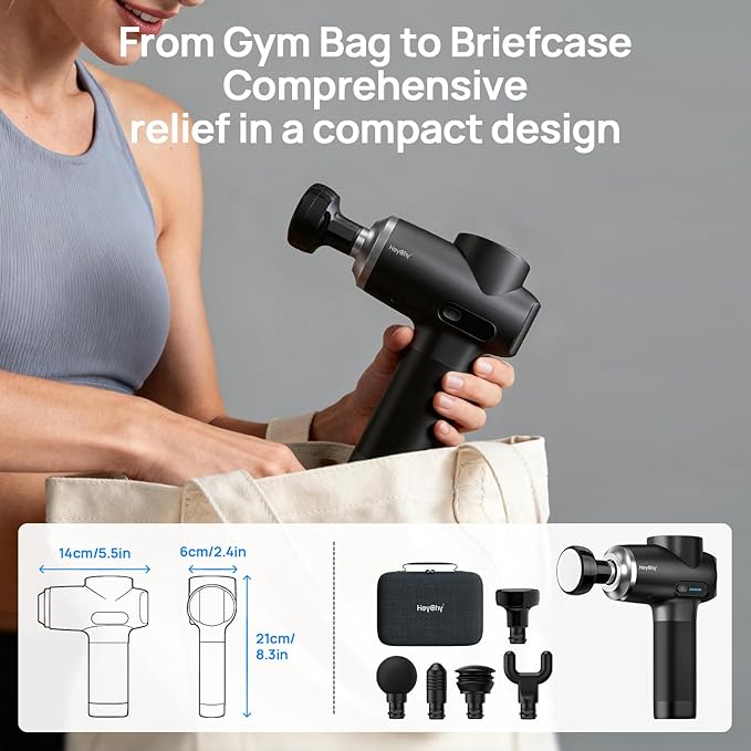 Professional Muscle Massage Gun with Heat, Portable Handheld Muscle Massager, Percussion Back Body Masajeador 12mm Amptitude for Athletes, Runner,FSA Eligible & HSA Approved